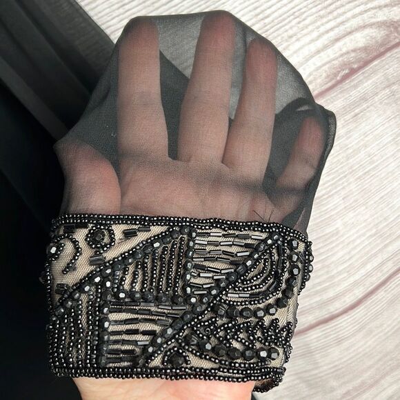 Oleg Cassini Black Tie Formal Shift Black 
Dress Beaded Neckline and Cuffs - Picture 7 of 15